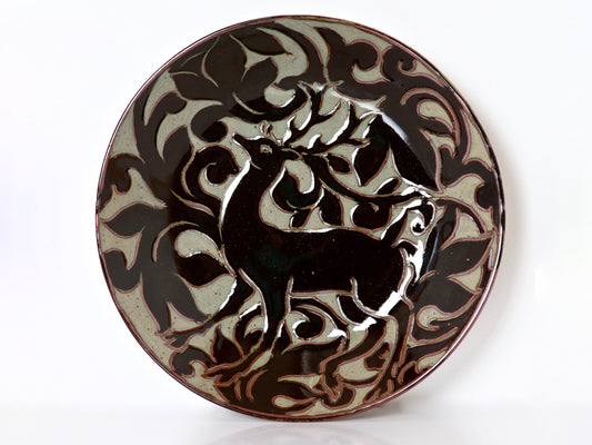 "Aesop's Stag in the Branches" Black Carved Platter