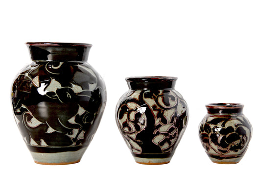 Large Black Carved Vase