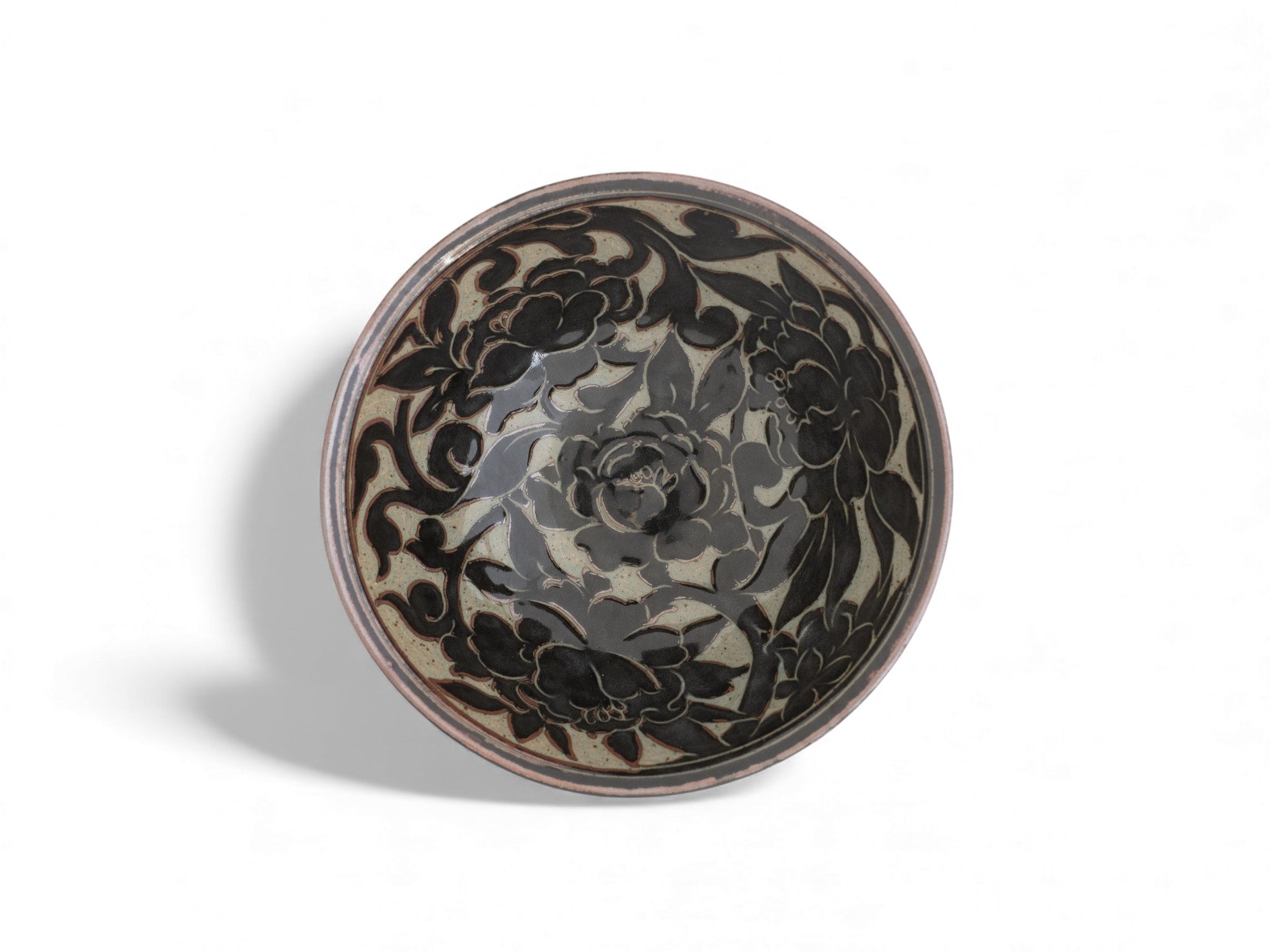 Handmade Stoneware serving bowl peony pattern