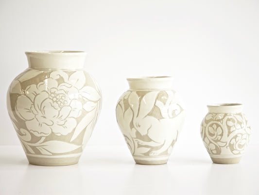 Small Cream Carved Vase
