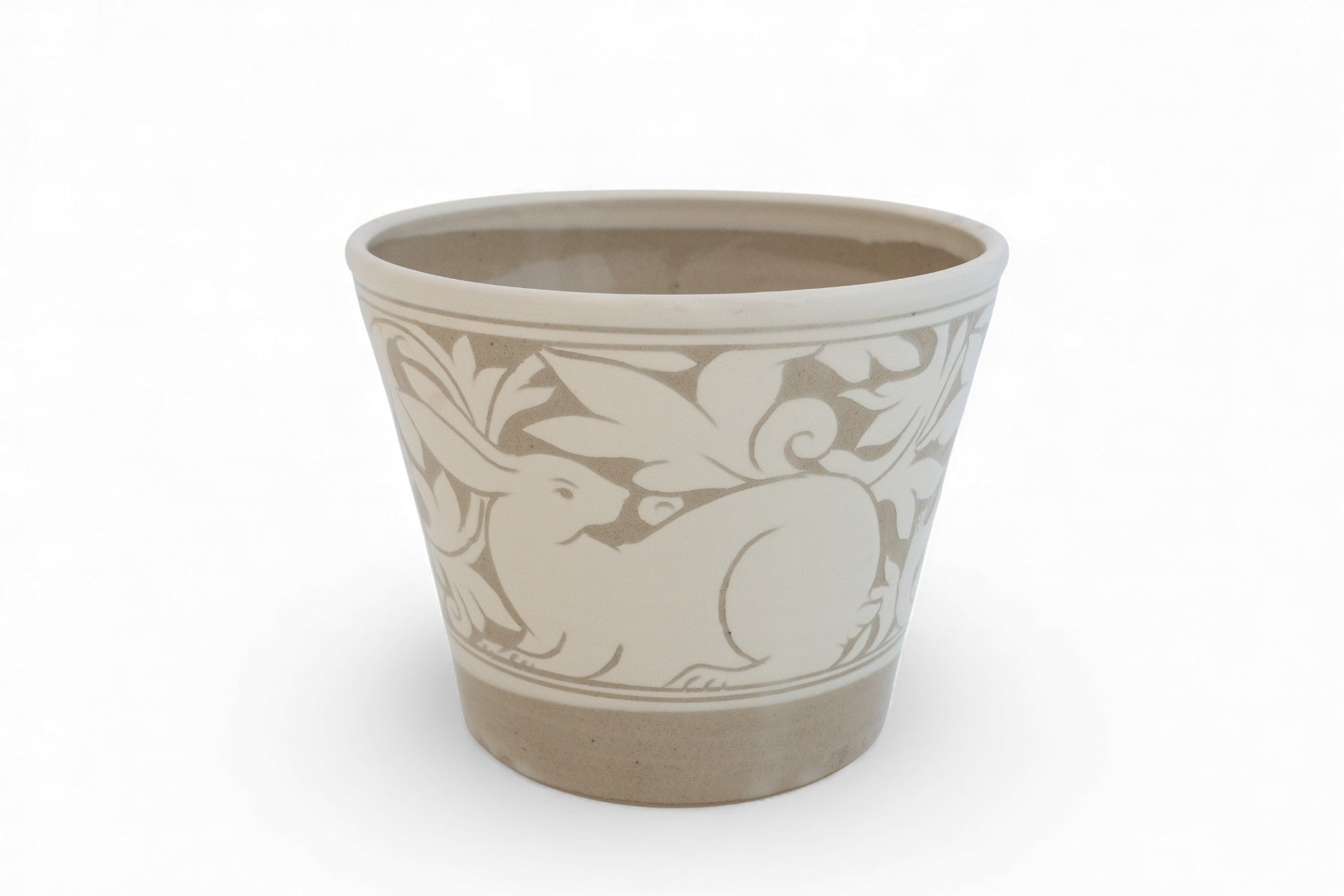 Cream Carved Pottery Cache Pots