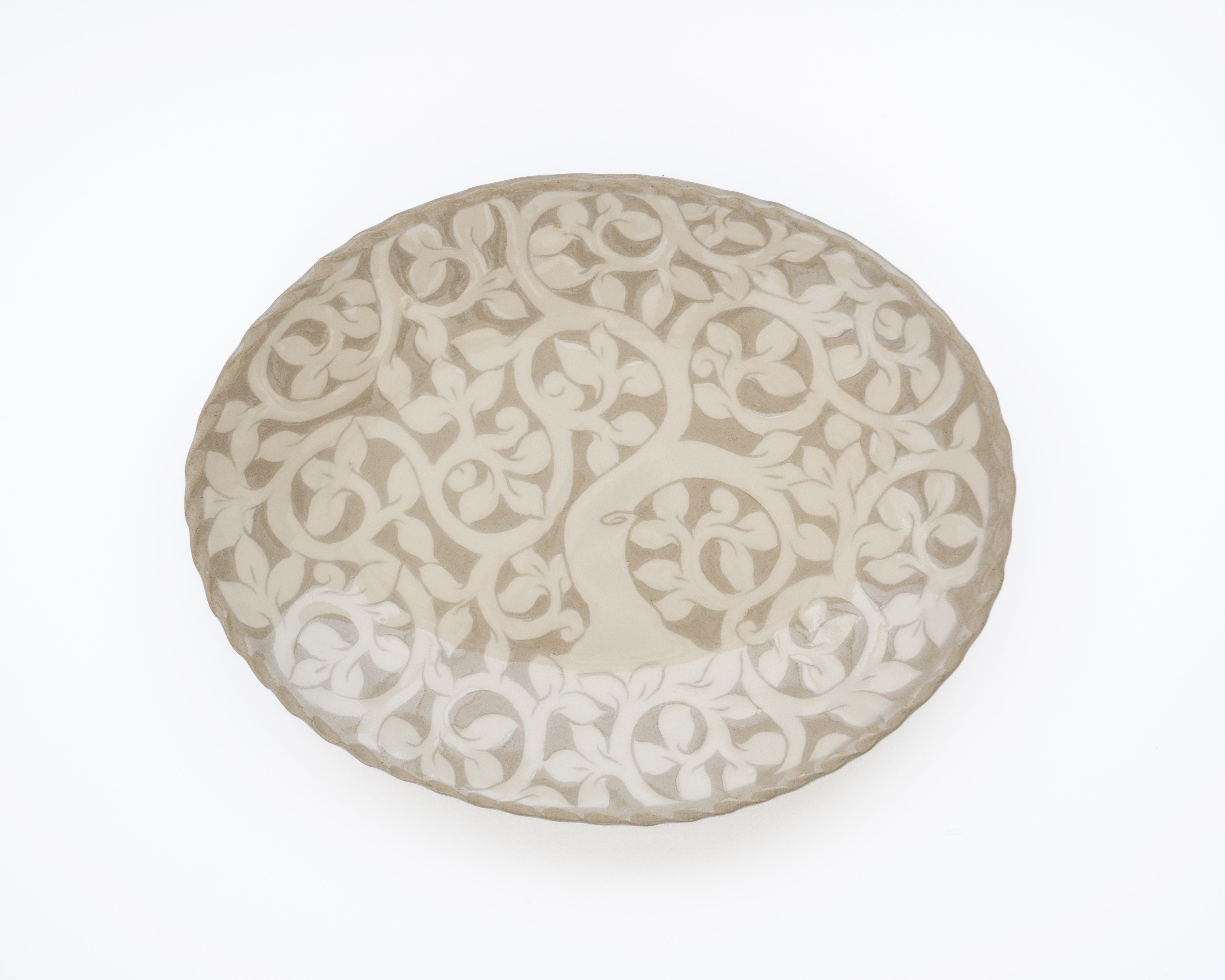 Large Cream Carved Oval Platter