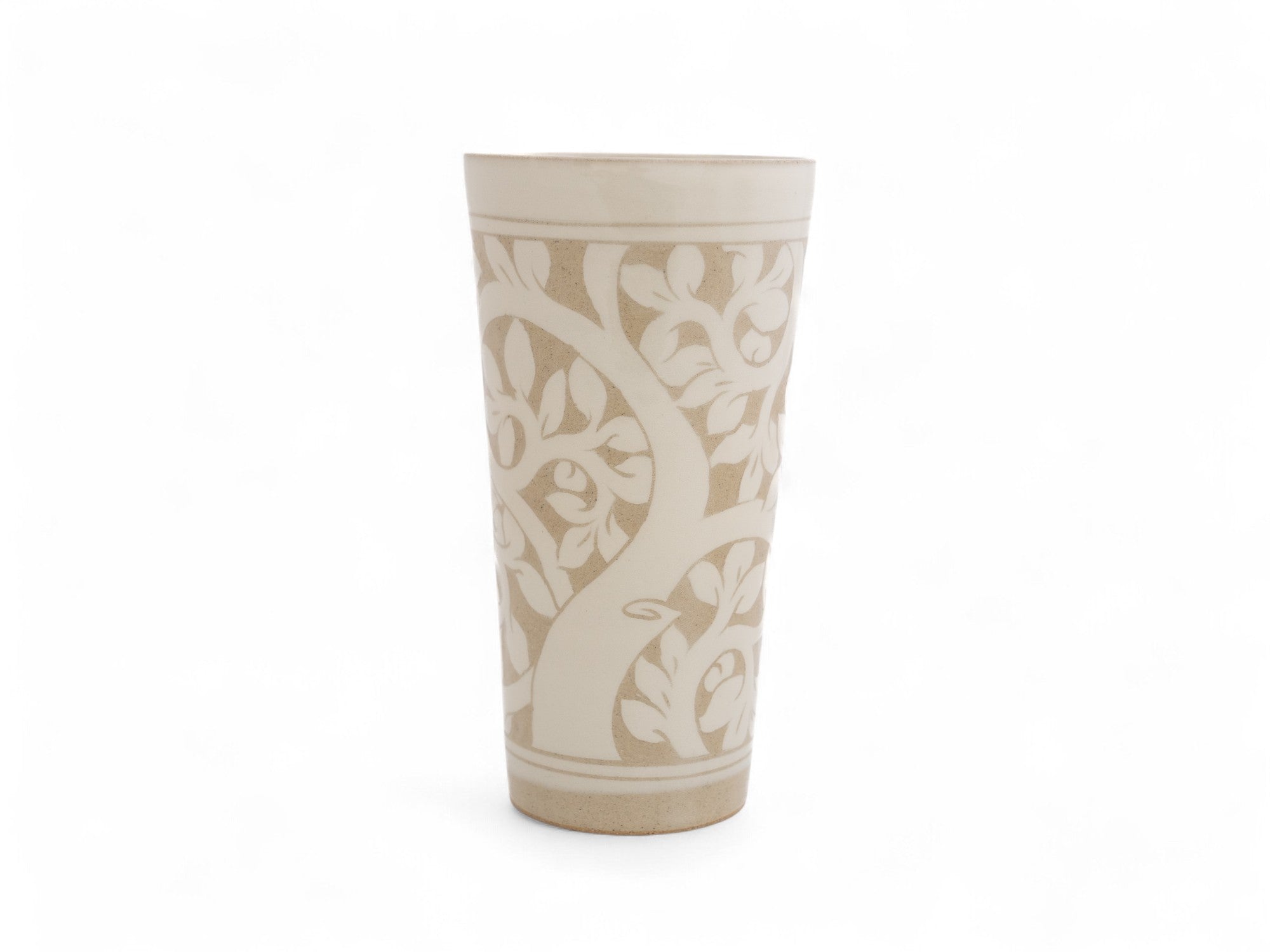 Large Cream Carved Beaker