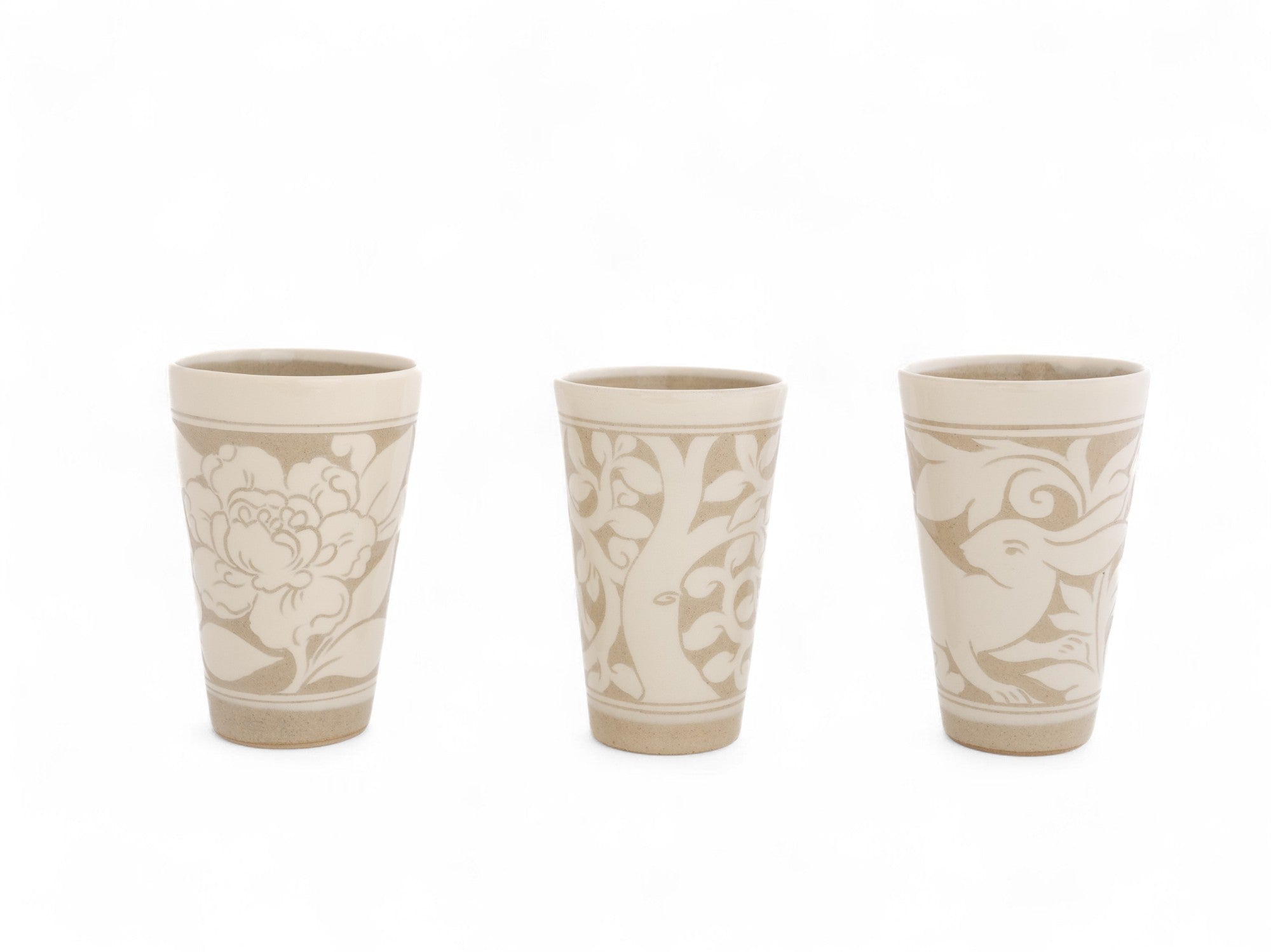 Medium Cream Carved Beaker