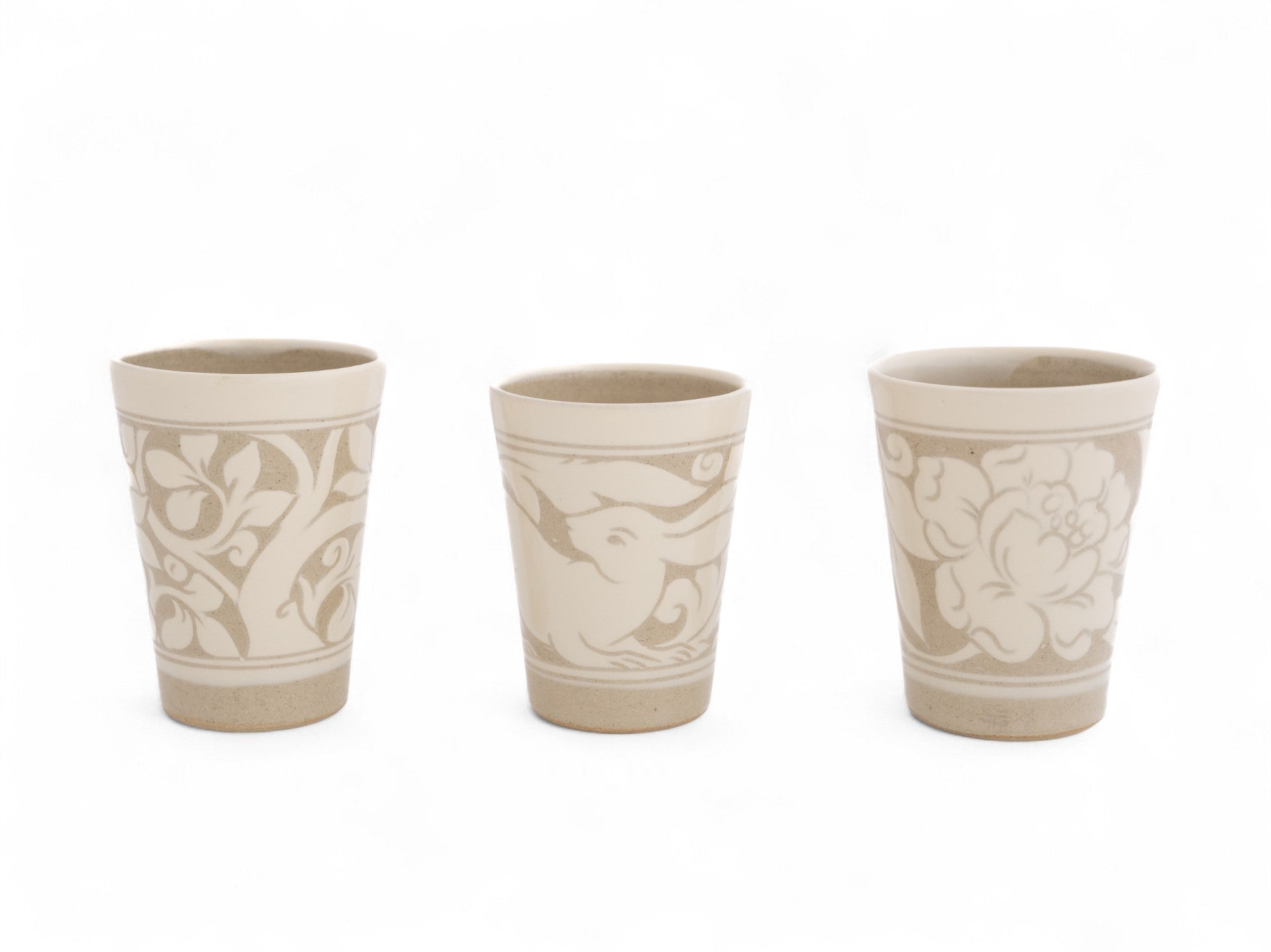 Small Cream Carved Beaker