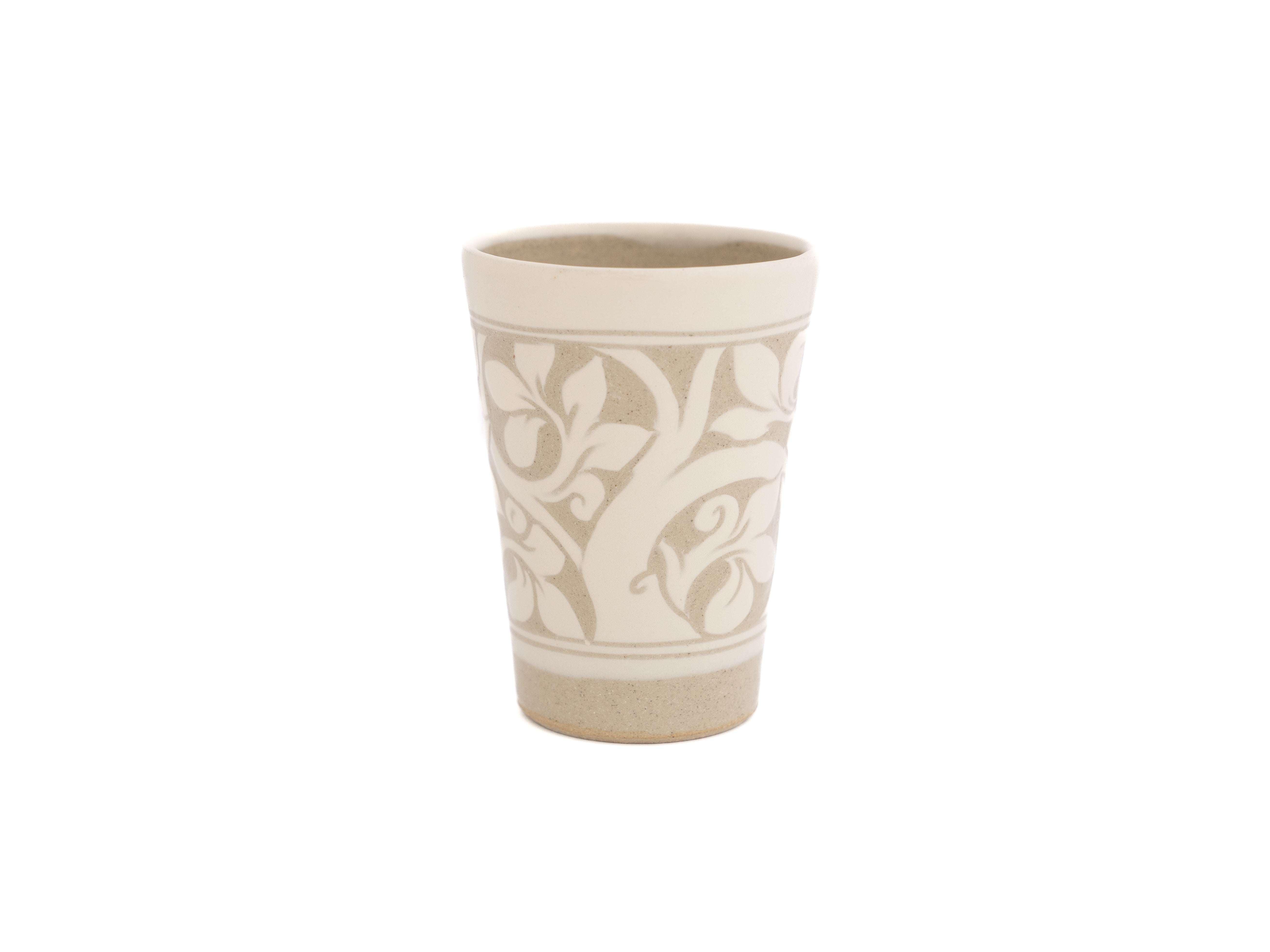 Small Cream Carved Beaker