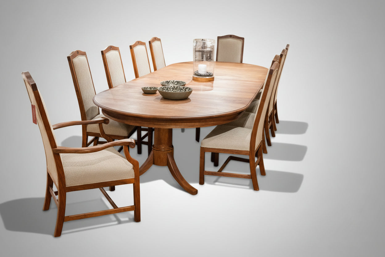 Fluted Custom Dining Table and Chairs 60" x 80" Extending to 140" with 3 x 20" leaves