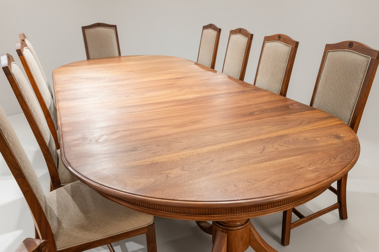 Fluted Custom Dining Table and Chairs 60" x 80" Extending to 140" with 3 x 20" leaves