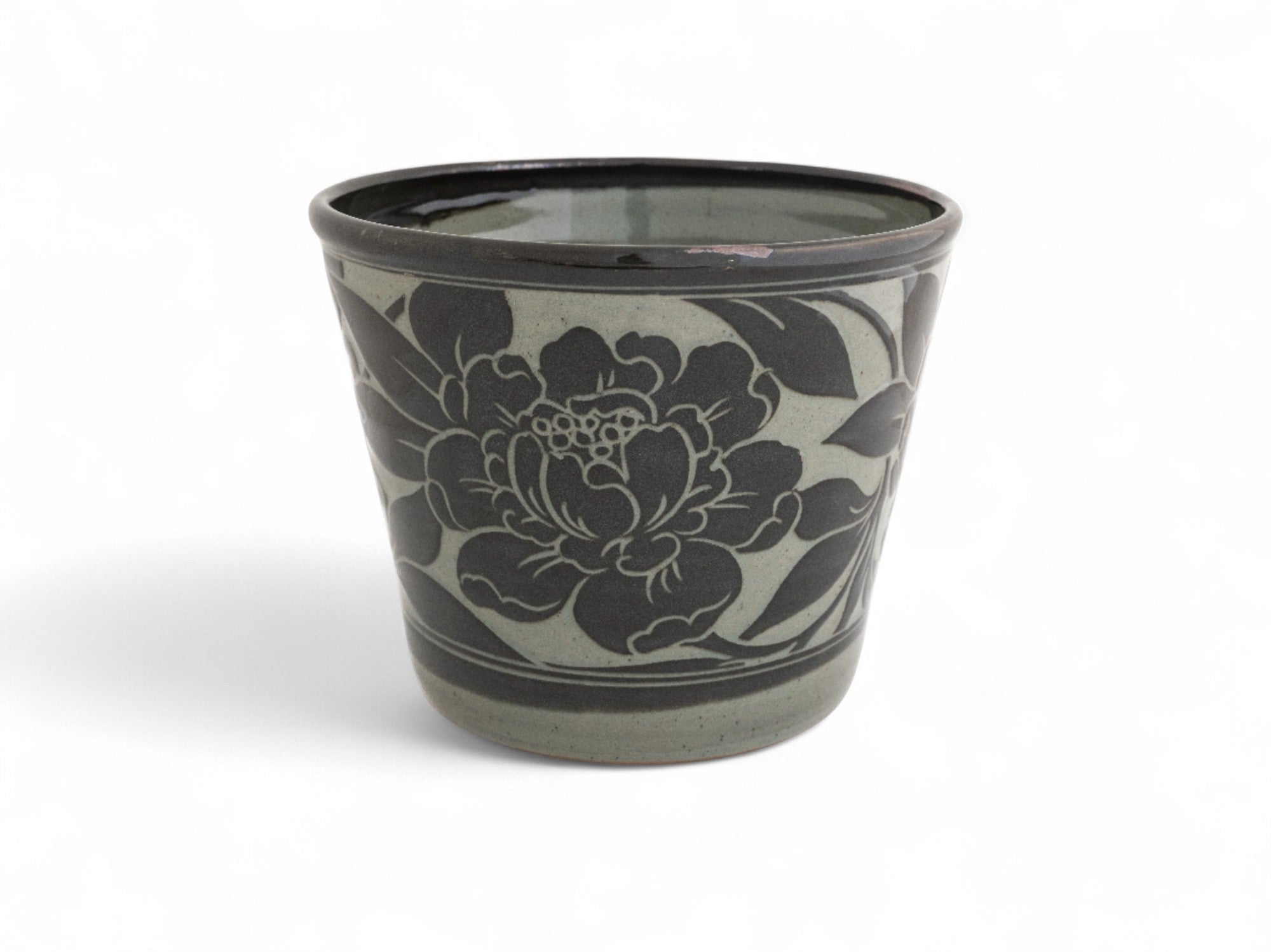 floral ceramic flower pots Black Carved Pottery Cache Pots
