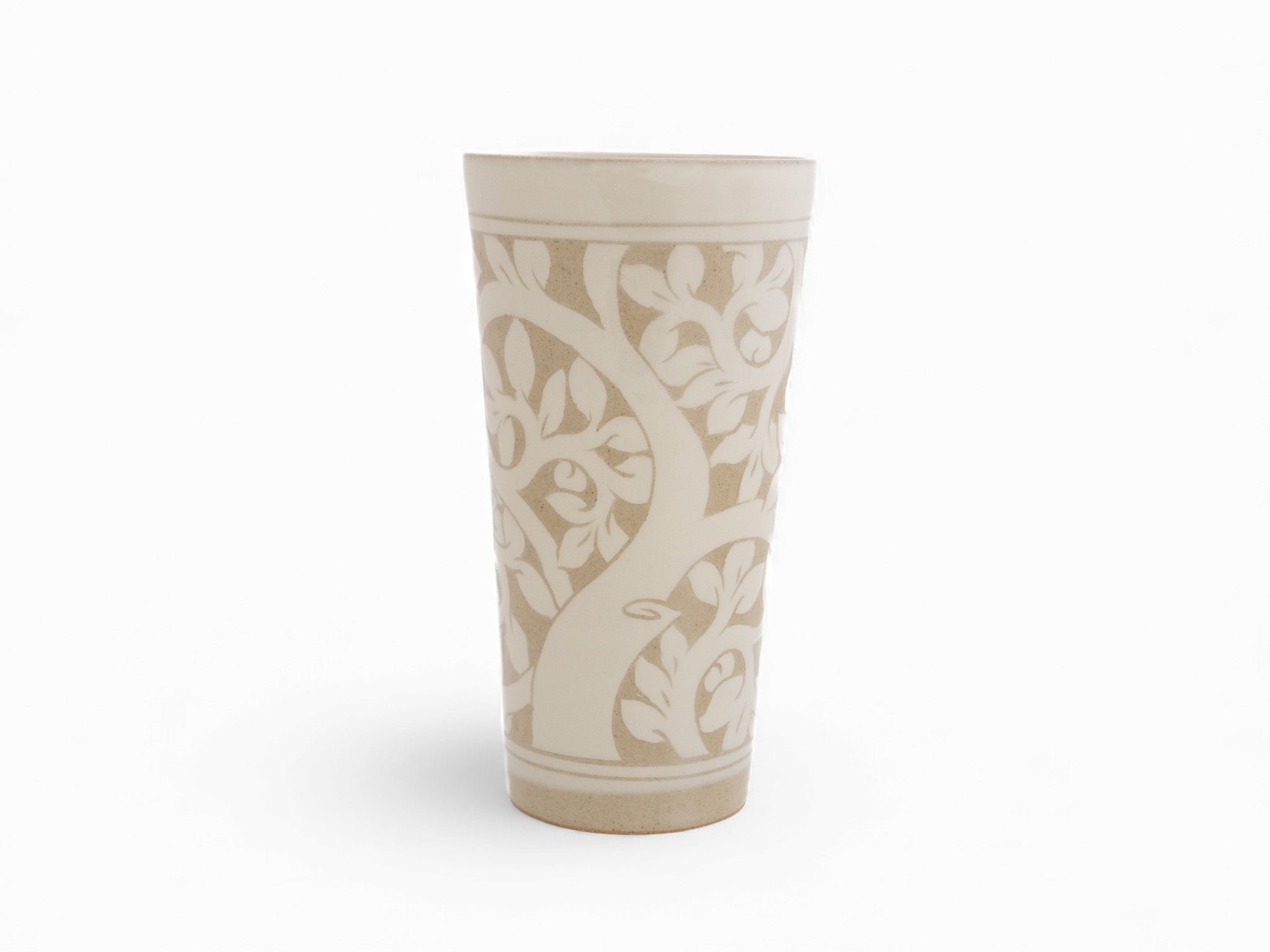 Large Cream Carved Beaker