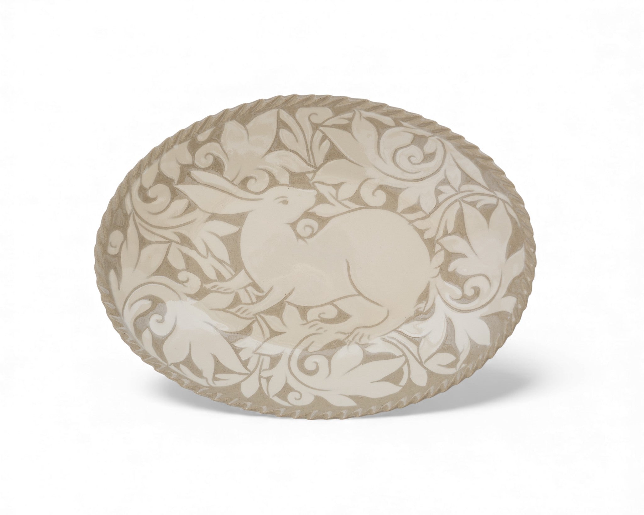 Large Cream Carved Oval Platter