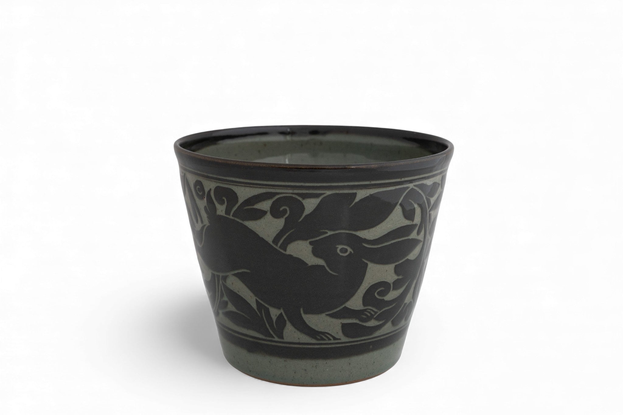 Black Carved Pottery Cache Pots