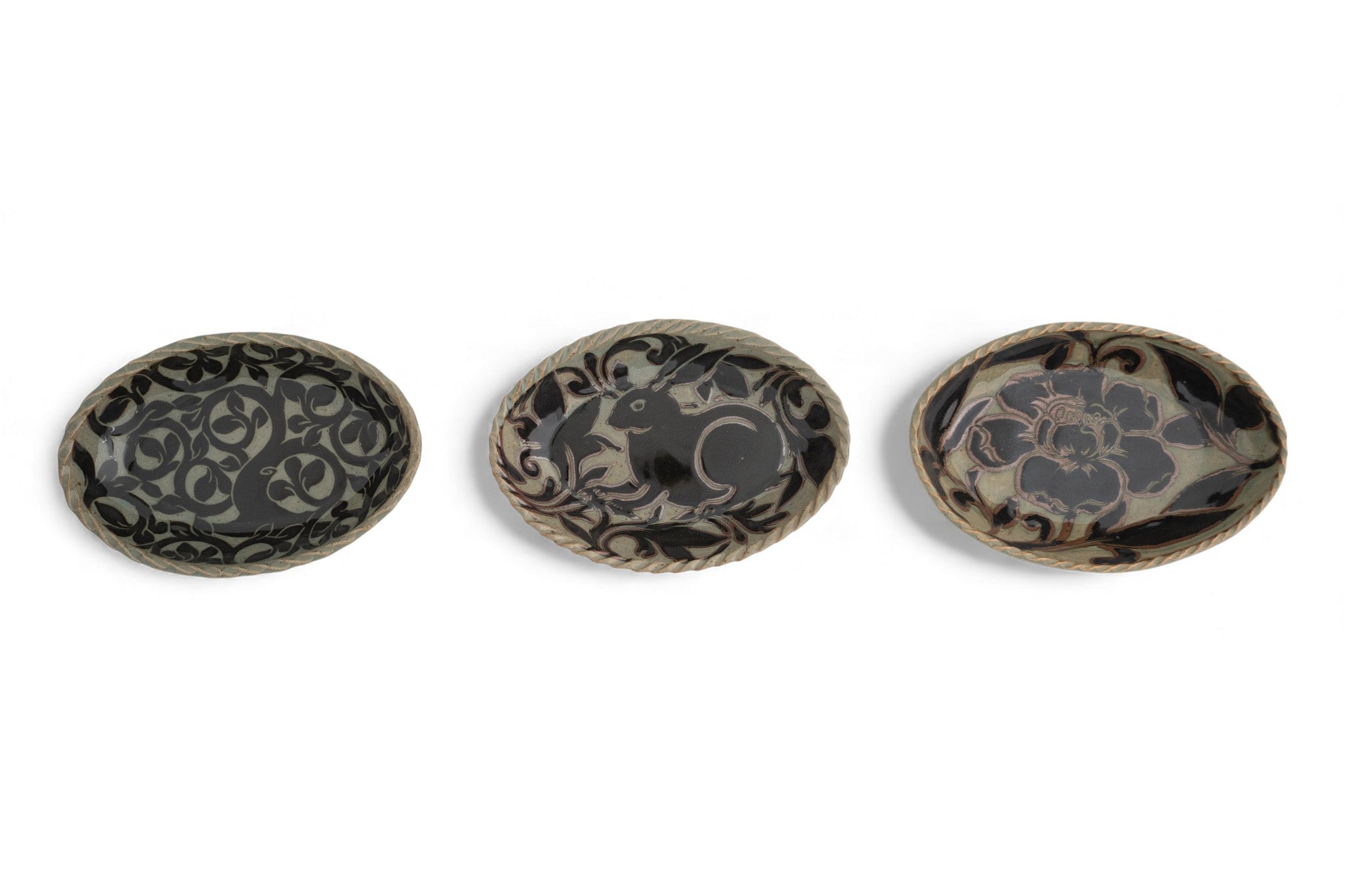 Medium Black Carved Oval Platter