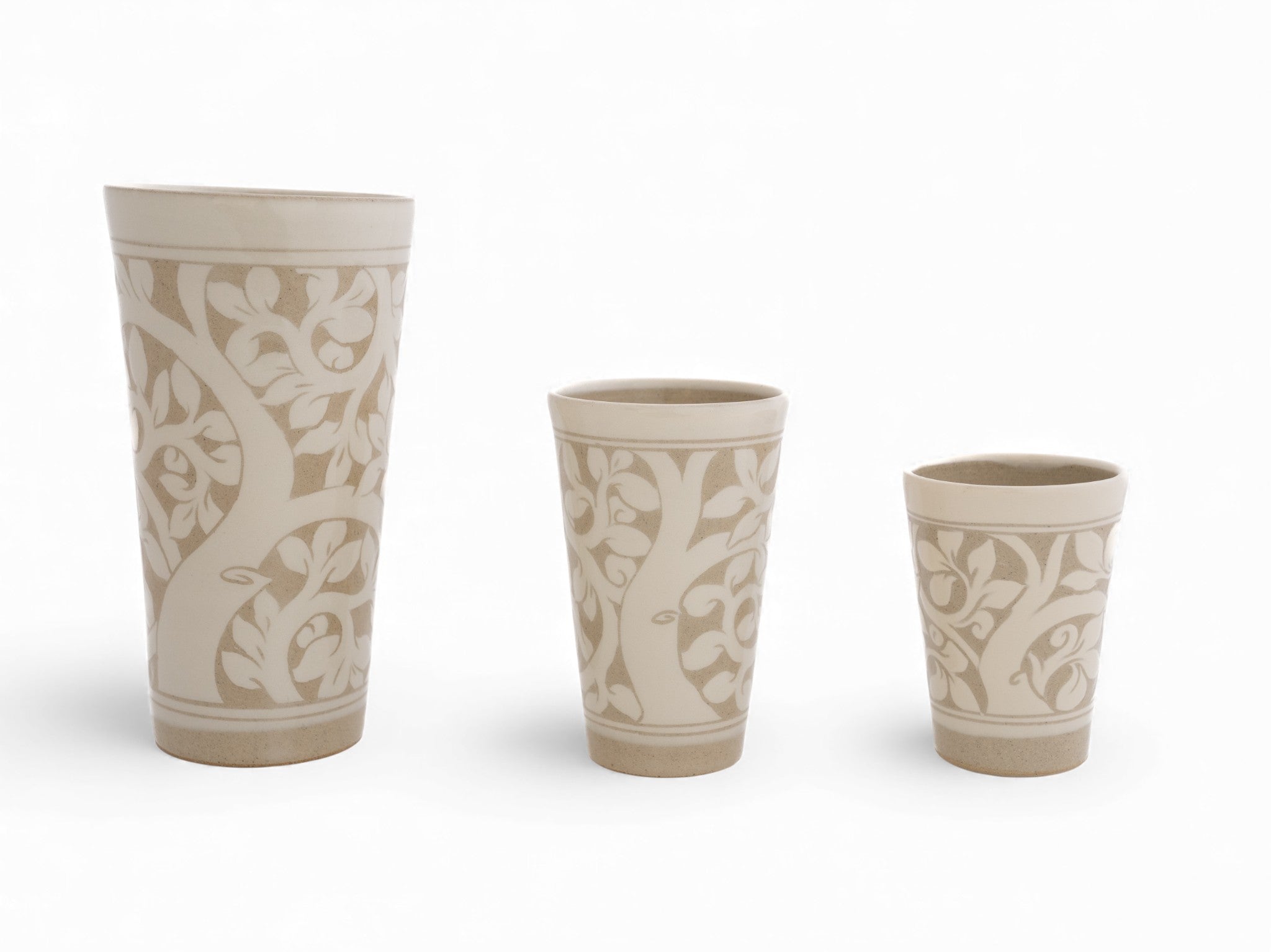 Large Cream Carved Beaker