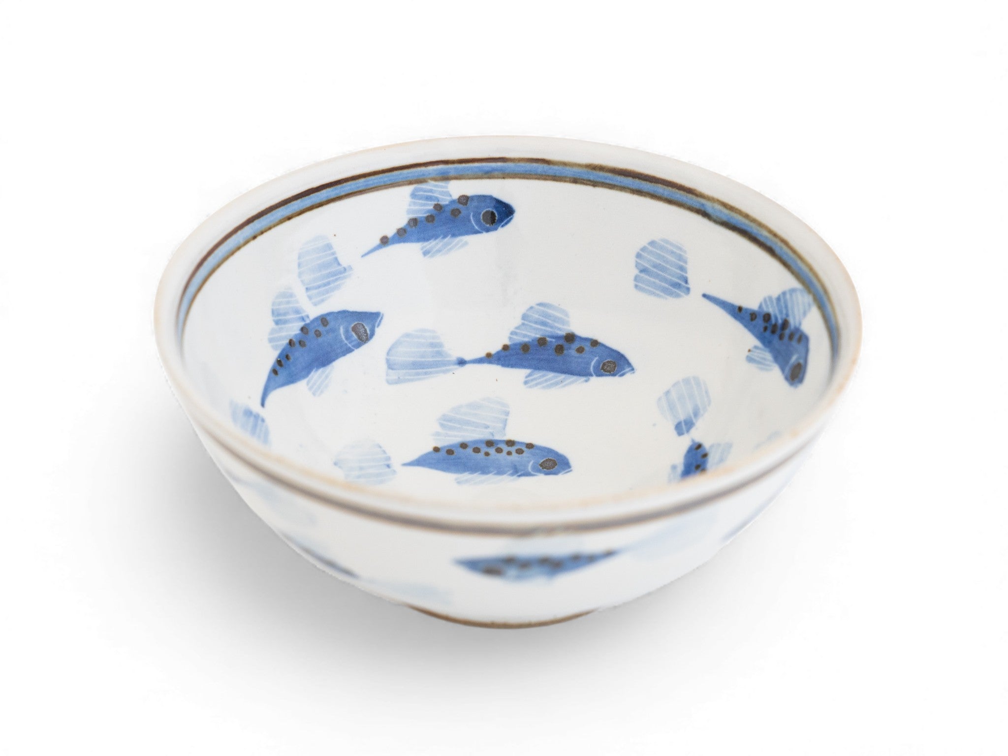 Handmade Stoneware painted fish cereal bowls