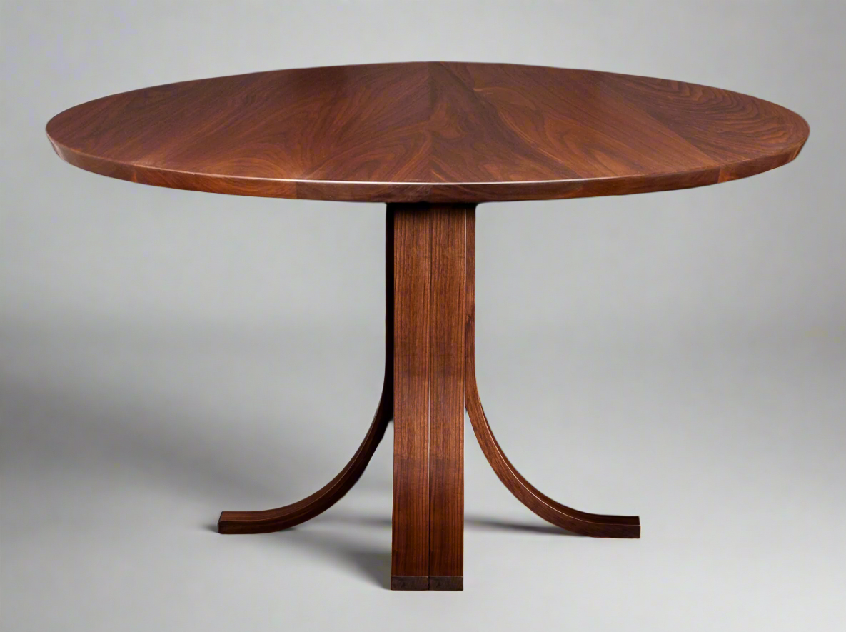 Vermont Handmade Round Extending Eagle Table in walnut, round with sleek and curved design