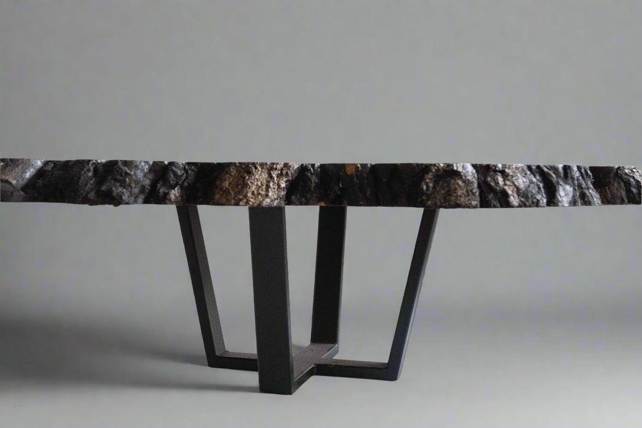 Butternut Burl Slab Coffee Table With Metal Base