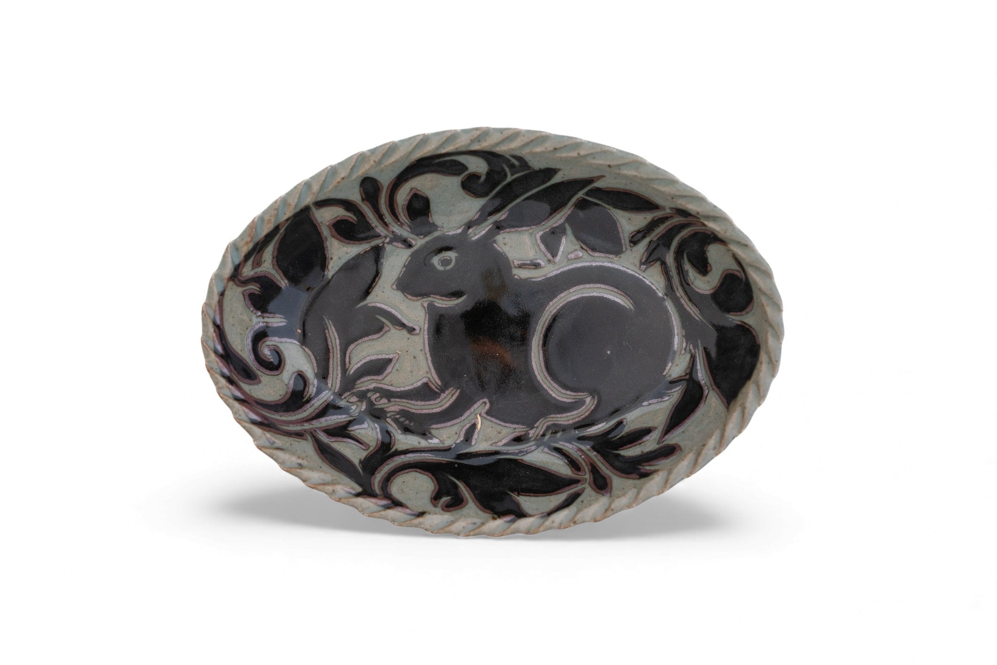 Small Black Carved Oval Platter