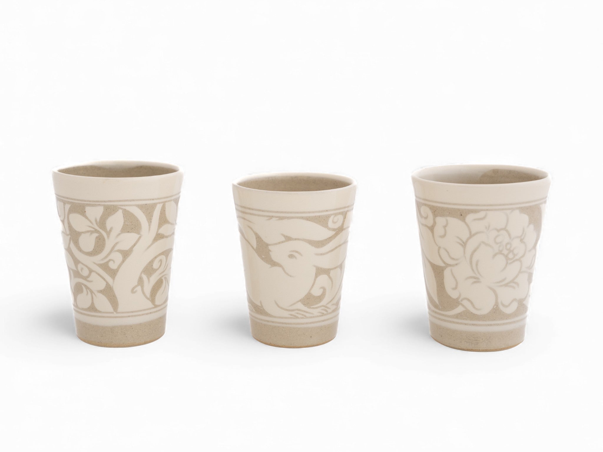 Small Cream Carved Beaker