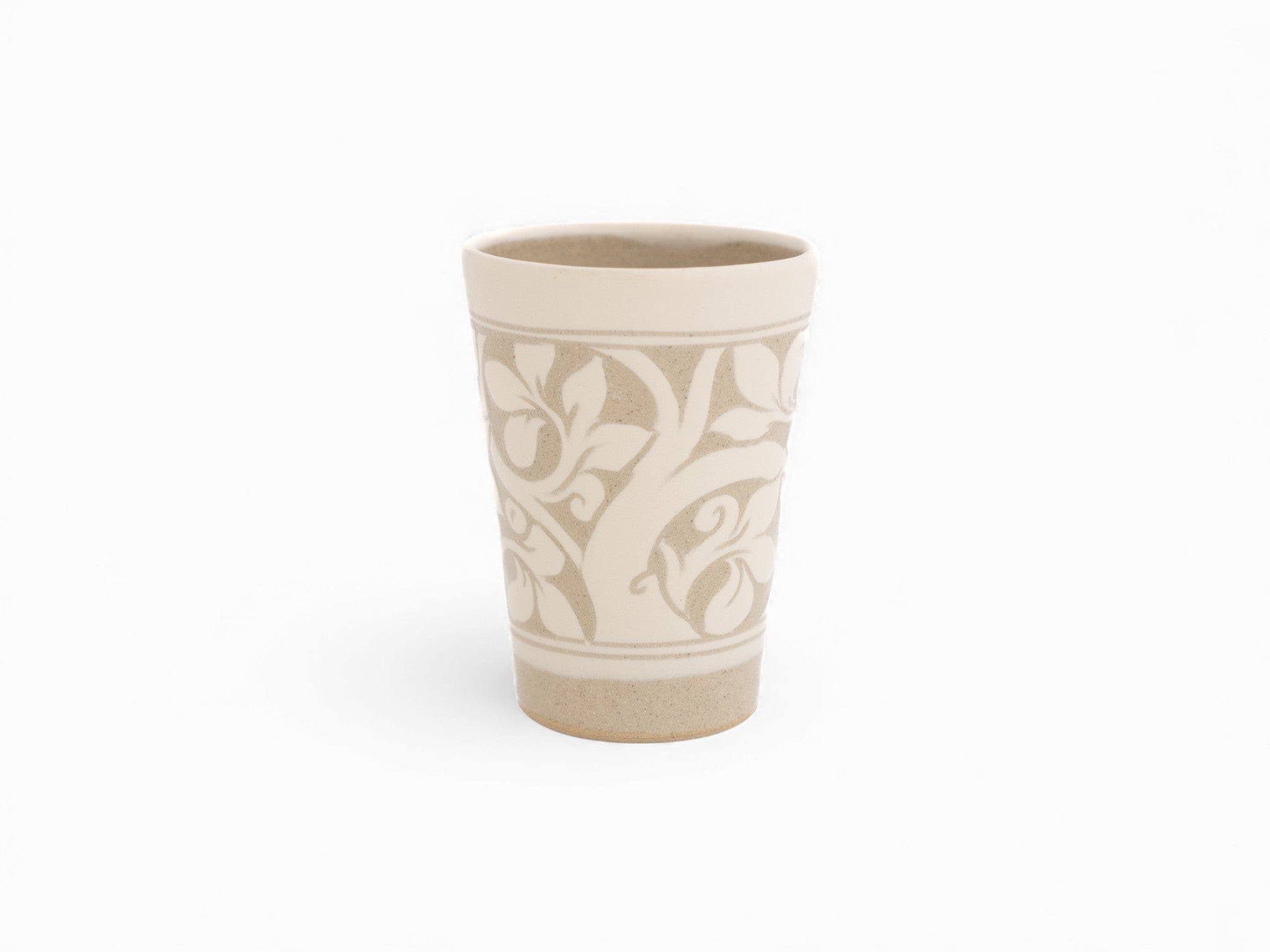 Small Cream Carved Beaker