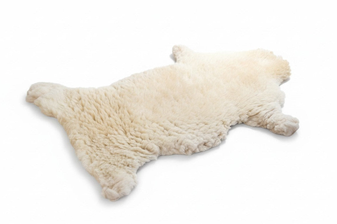 Sheepskin rug shaped on a white background
