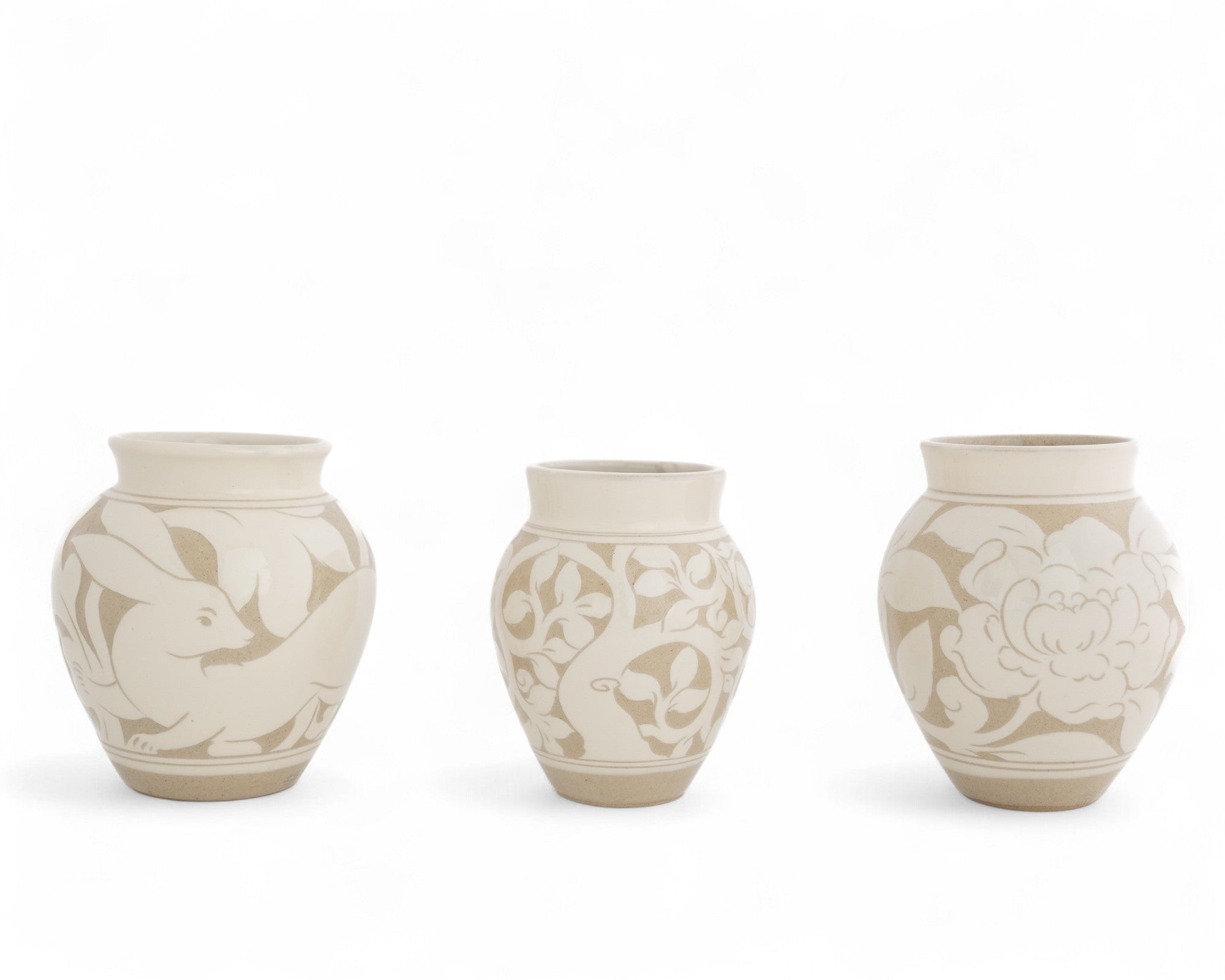 Medium Cream Carved Vase