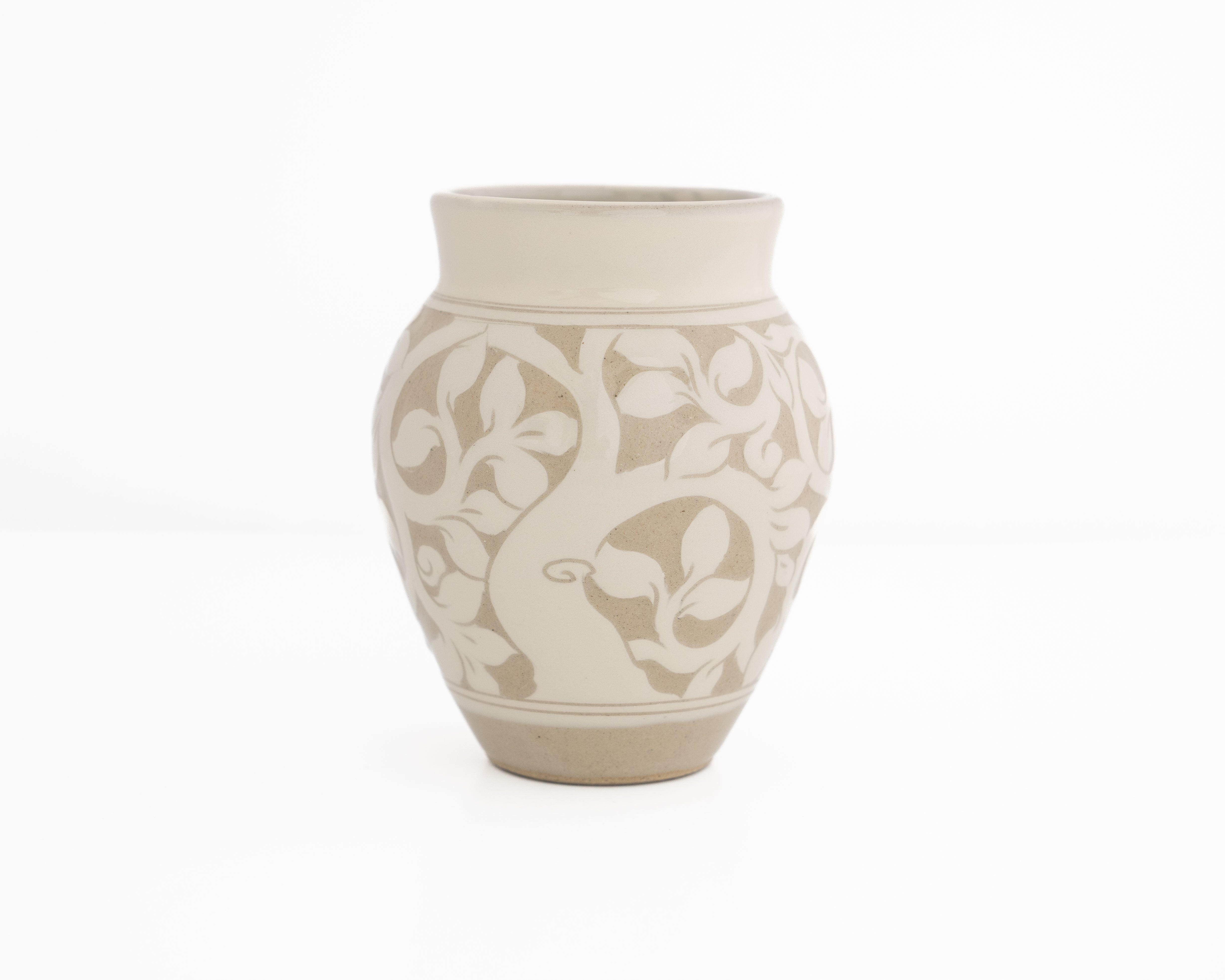 Medium Cream Carved Vase