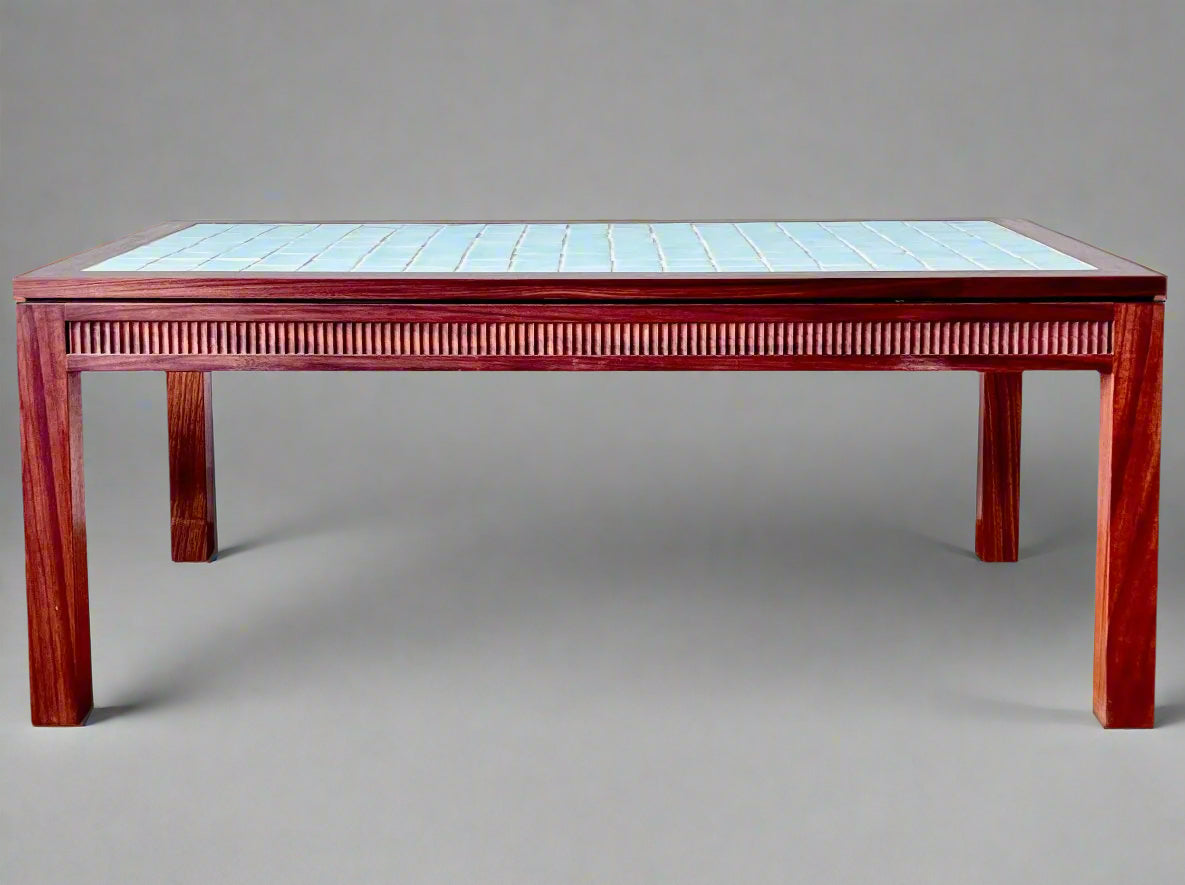 Walnut Modern Classic Coffee Table with Blue Sky Tile Top