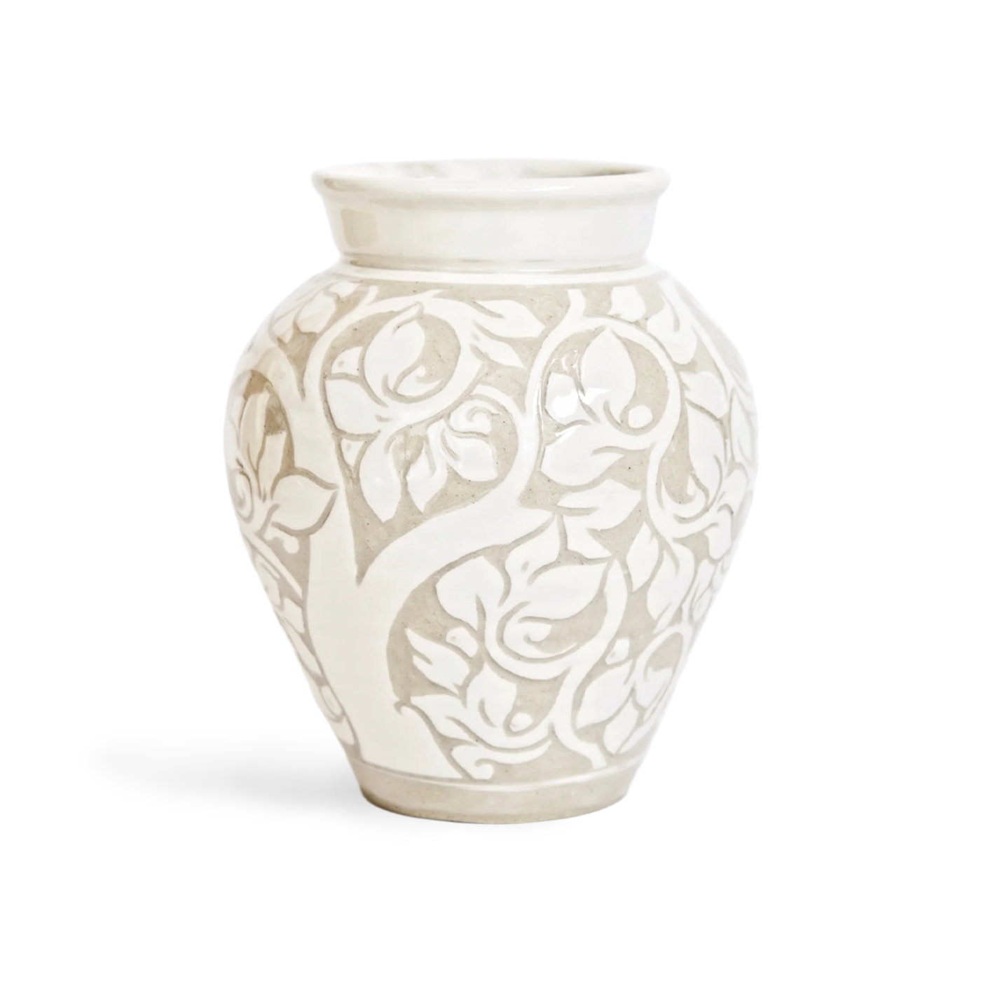 Large Cream Carved Vase