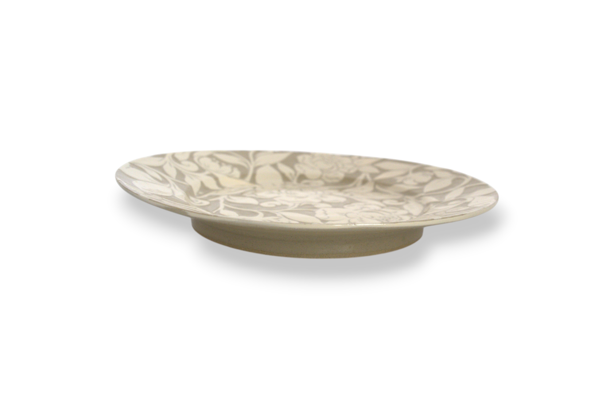 14" Large Cream Carved Peony Tabletop Platter