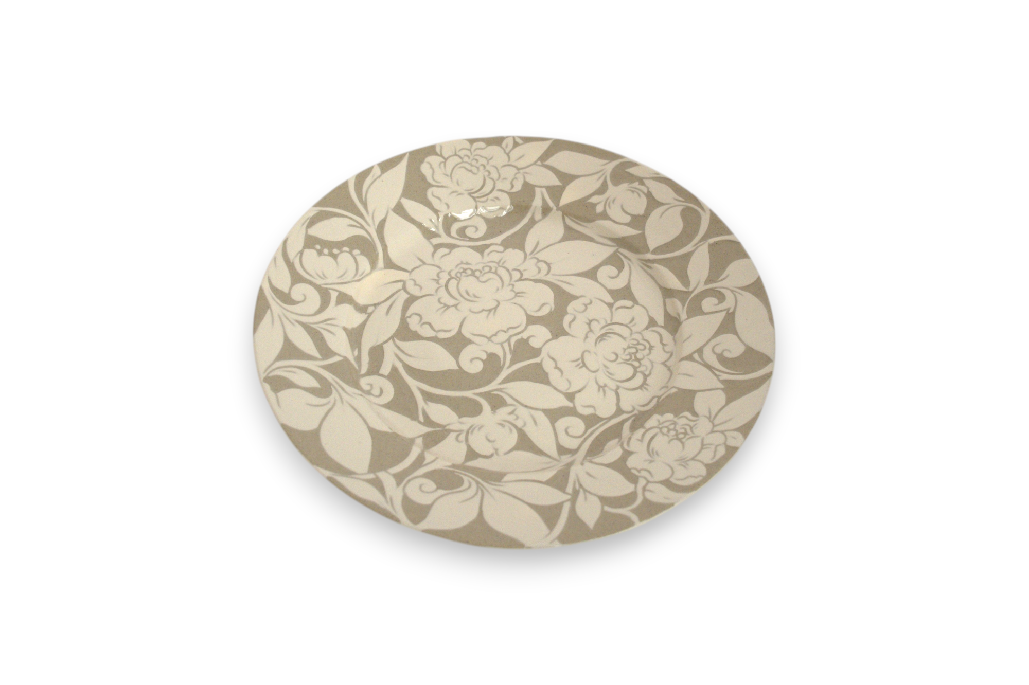 14" Large Cream Carved Peony Tabletop Platter