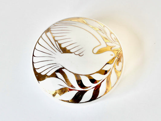 5.25" Gold Banded Lidded Box with 24K Gold Bird of Peace