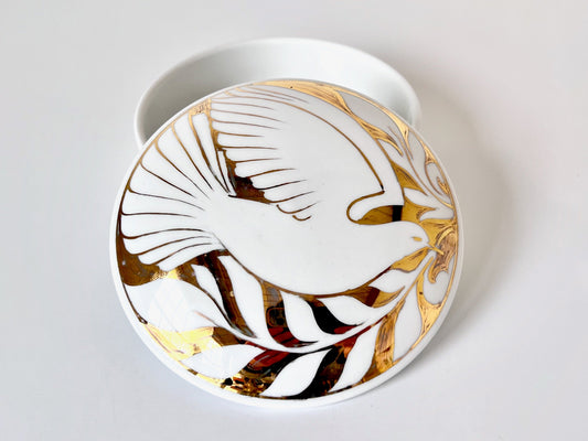 5.25" Gold Banded Lidded Box with 24K Gold Bird of Peace
