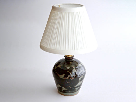 Small Round Black Carved Lamp