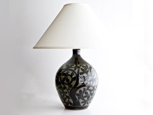 Medium Black Carved Round Lamp