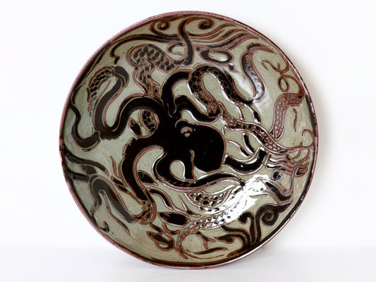 "A Fine Octopus" Black Carved Coupe Platter II