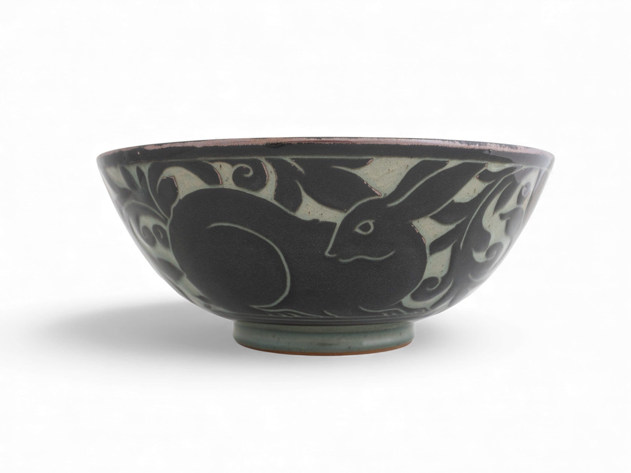 Handmade Stoneware Salad bowl rabbit pattern