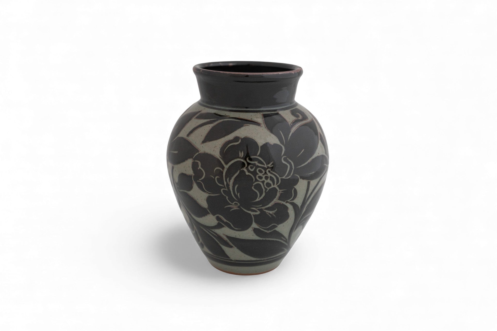 Large Black Carved Vase