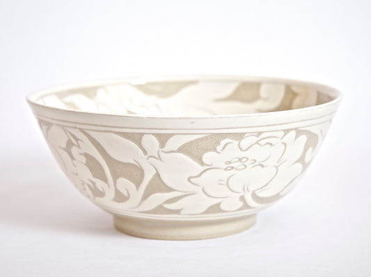 Cream Carved Serving Bowl