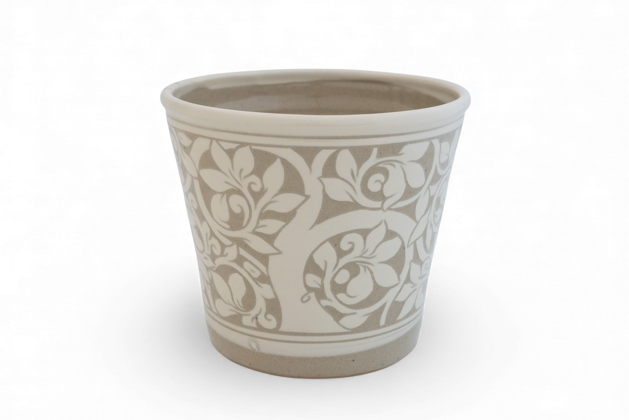 Cream Carved Pottery Cache Pots