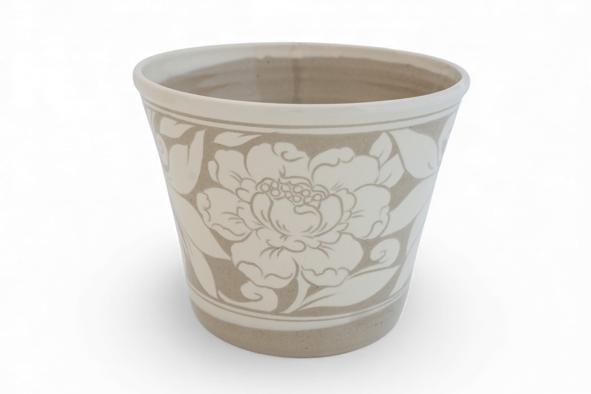 Cream Carved Pottery Cache Pots