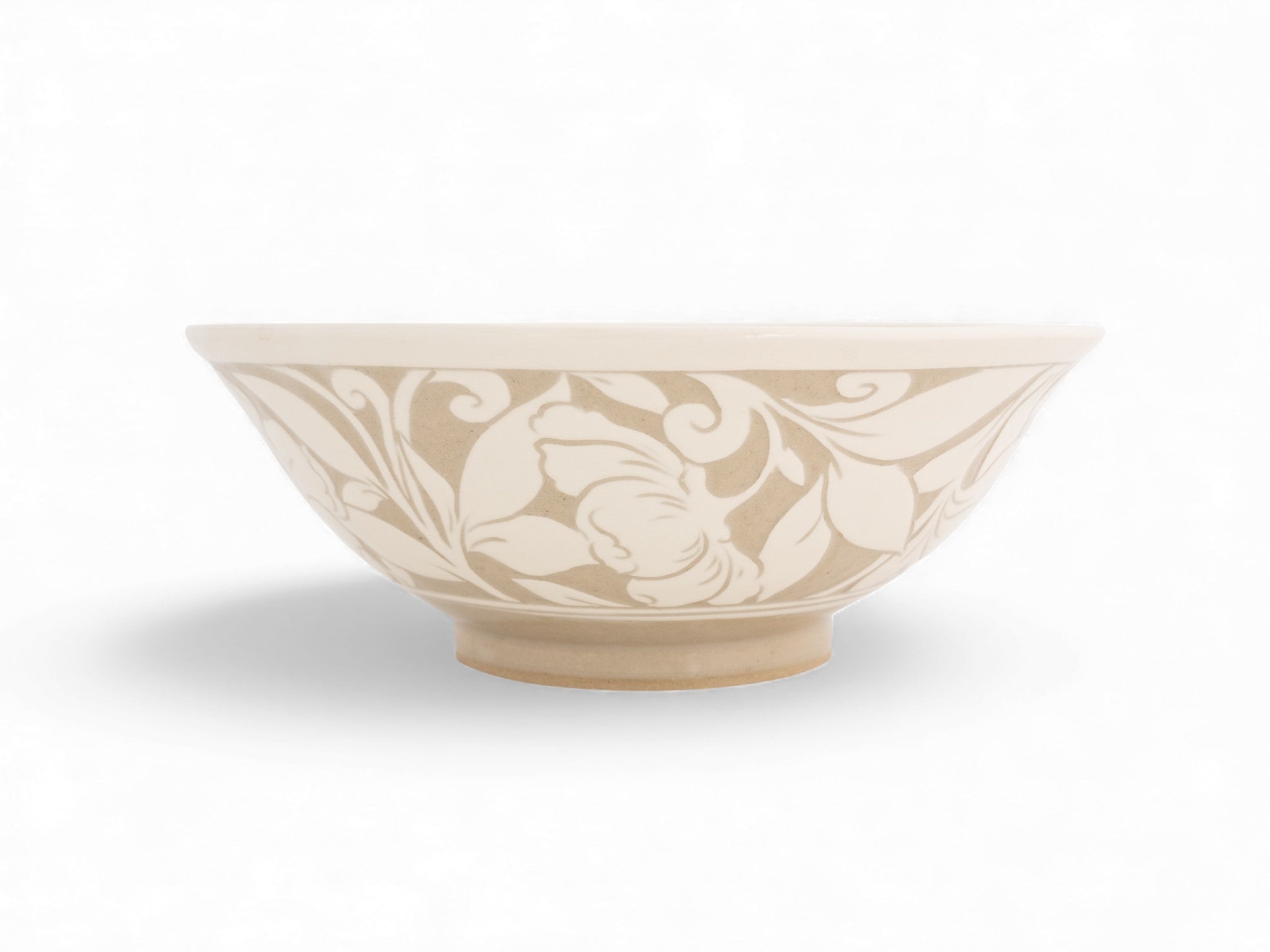 Handmade Stoneware salad bowl peony pattern