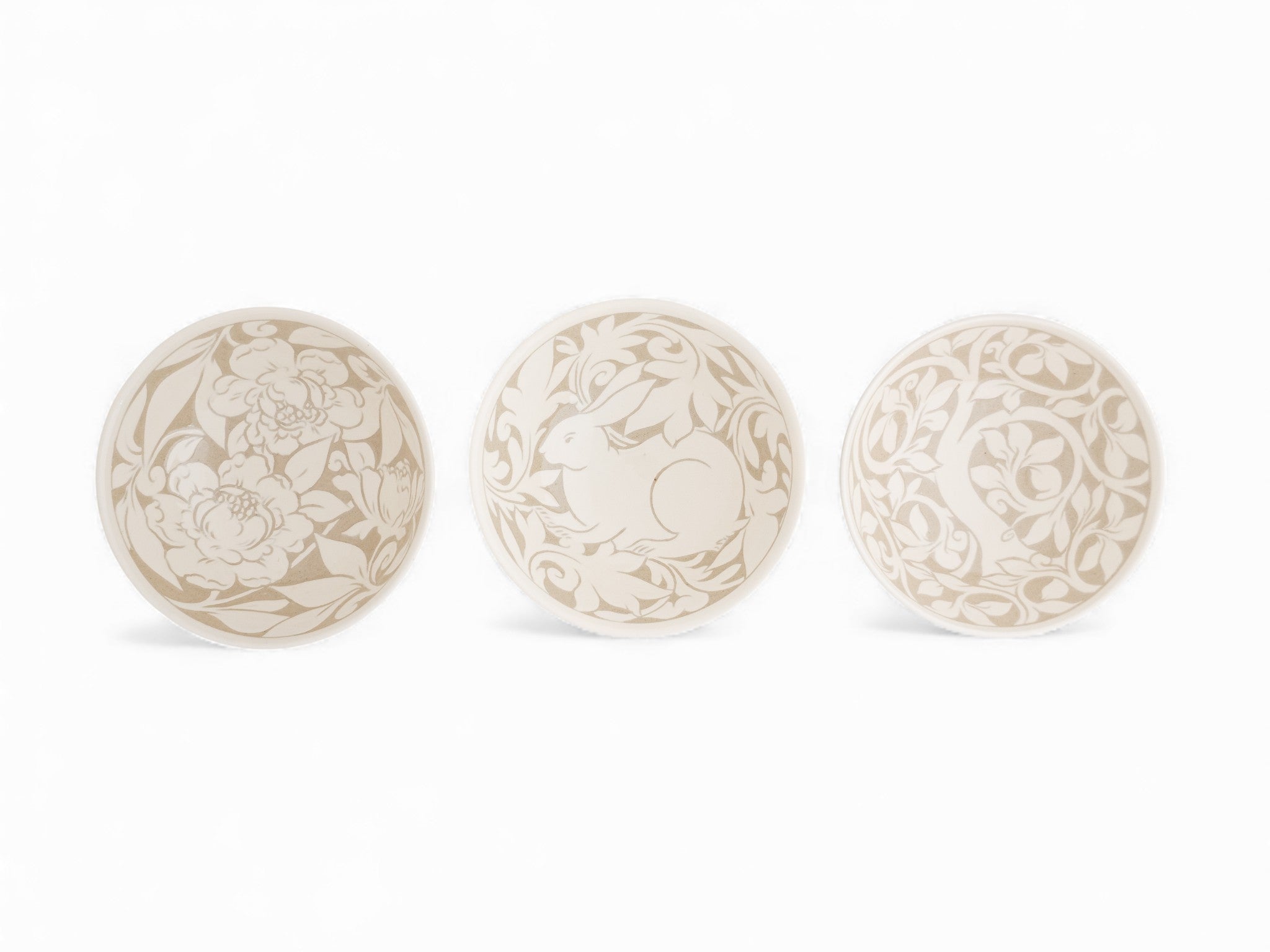 Cream Carved Serving Bowl