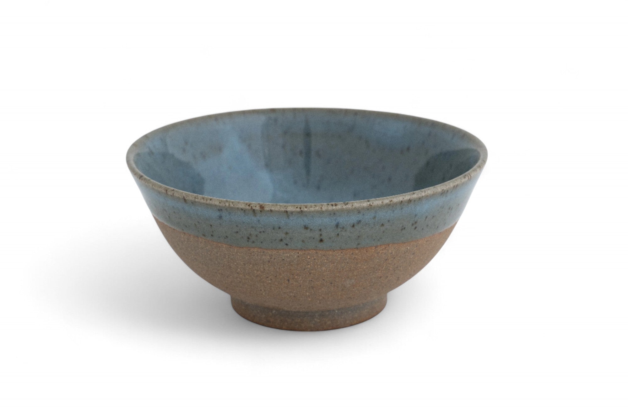 Handmade stoneware cereal bowl with raw clay and celadon glaze