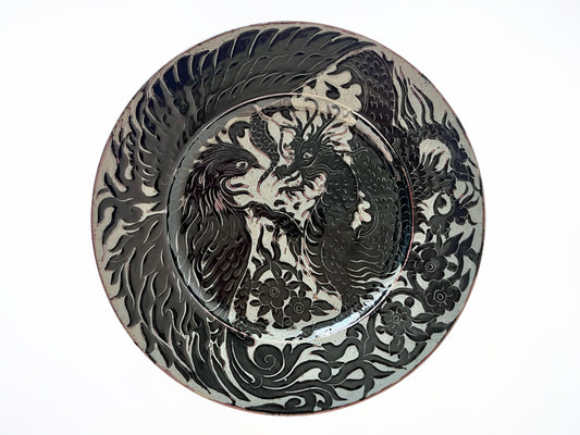 Black Carved Dragon & Phoenix Platter