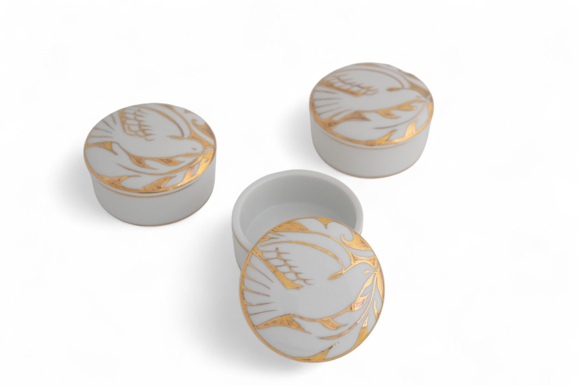 2.5" Gold Banded Lidded Box with 24K Gold Bird of Peace