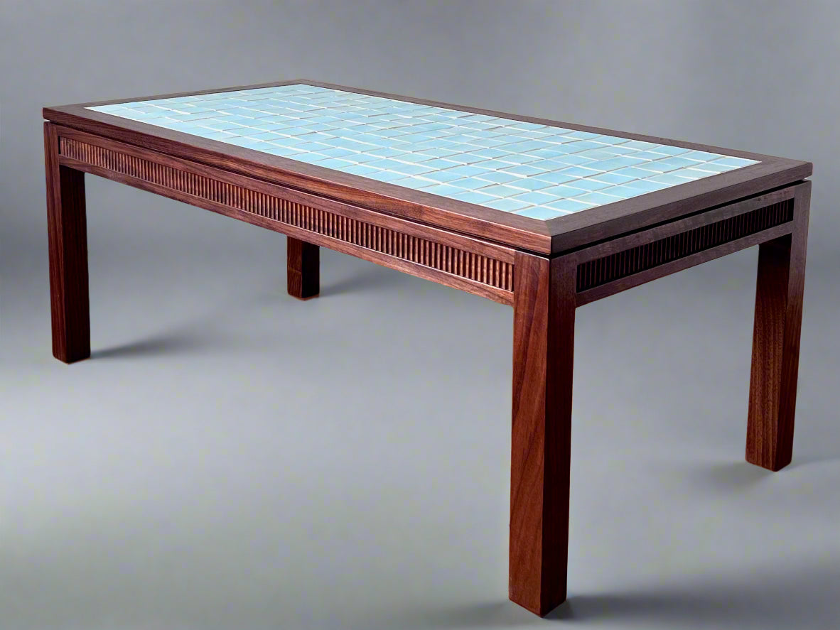 Walnut Modern Classic Coffee Table with Blue Sky Tile Top
