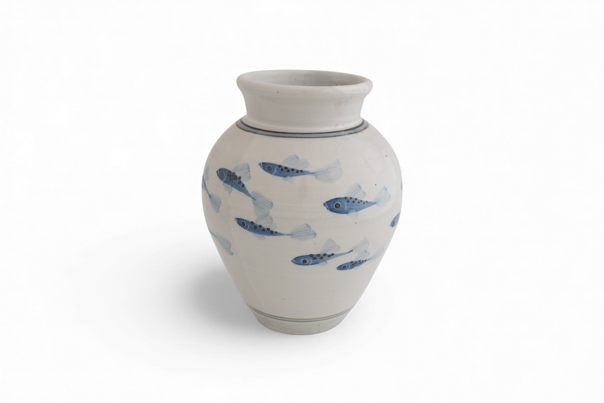 Handmade stoneware vase with painted fish