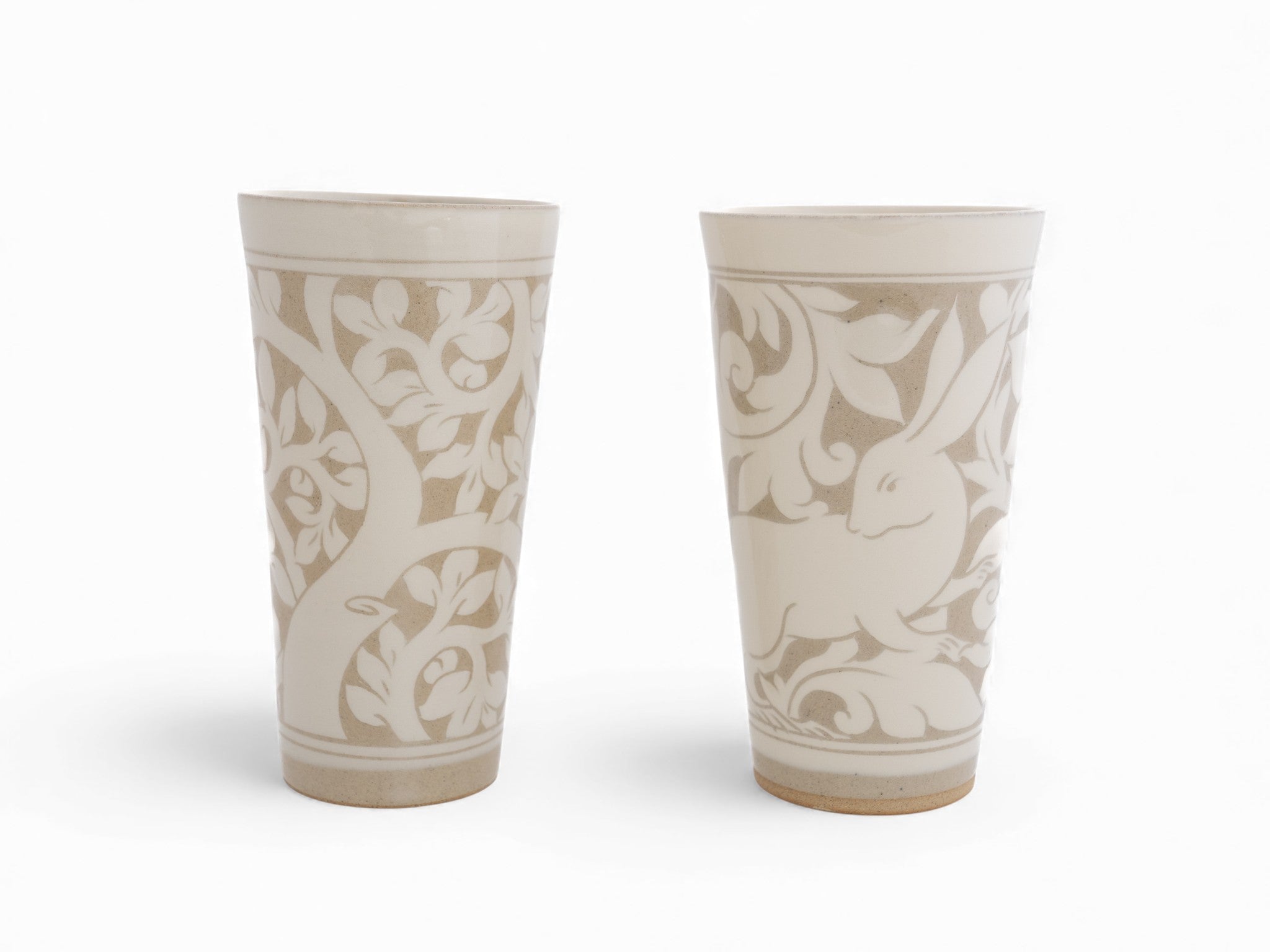 Large Cream Carved Beaker