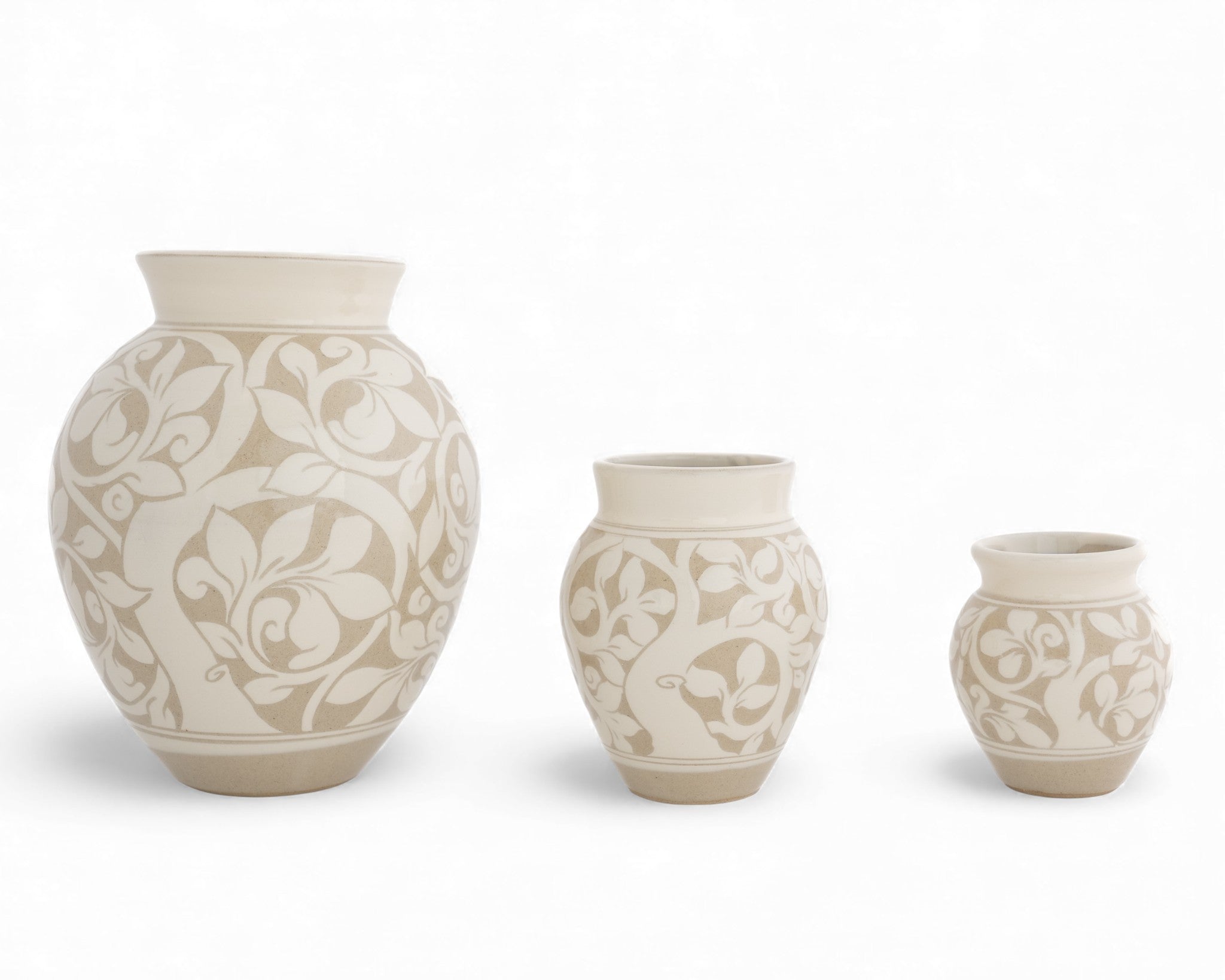 Large Cream Carved Vase